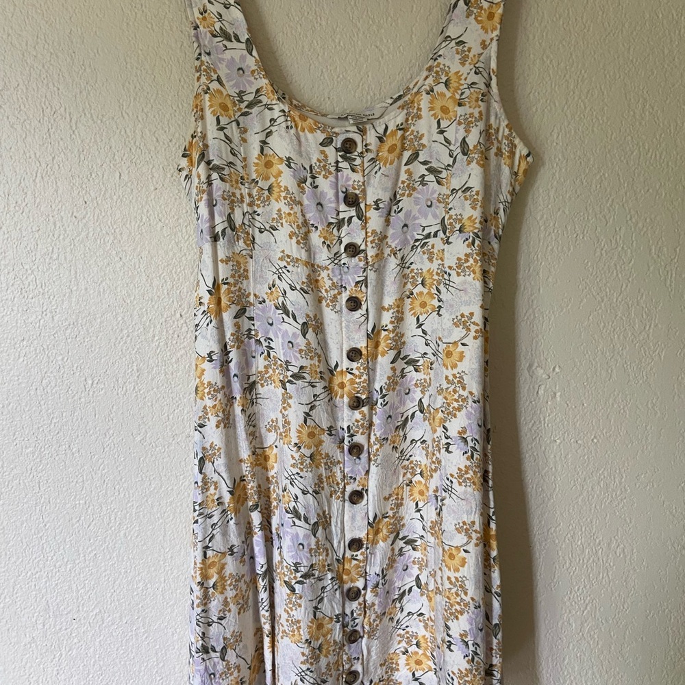 American Eagle Outfitters Yellow and Gray Buttoned Midi Sundress